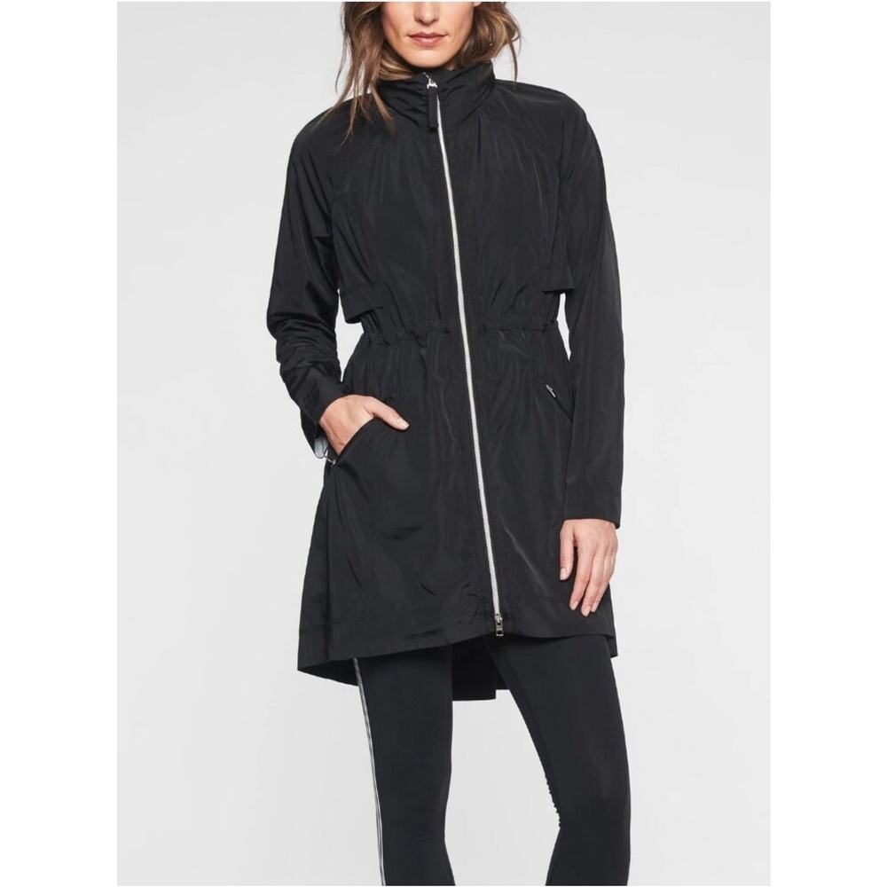 Athleta Rain Drop Jacket Black Anorak Cinch Waist Size L - Picture 3 of 14